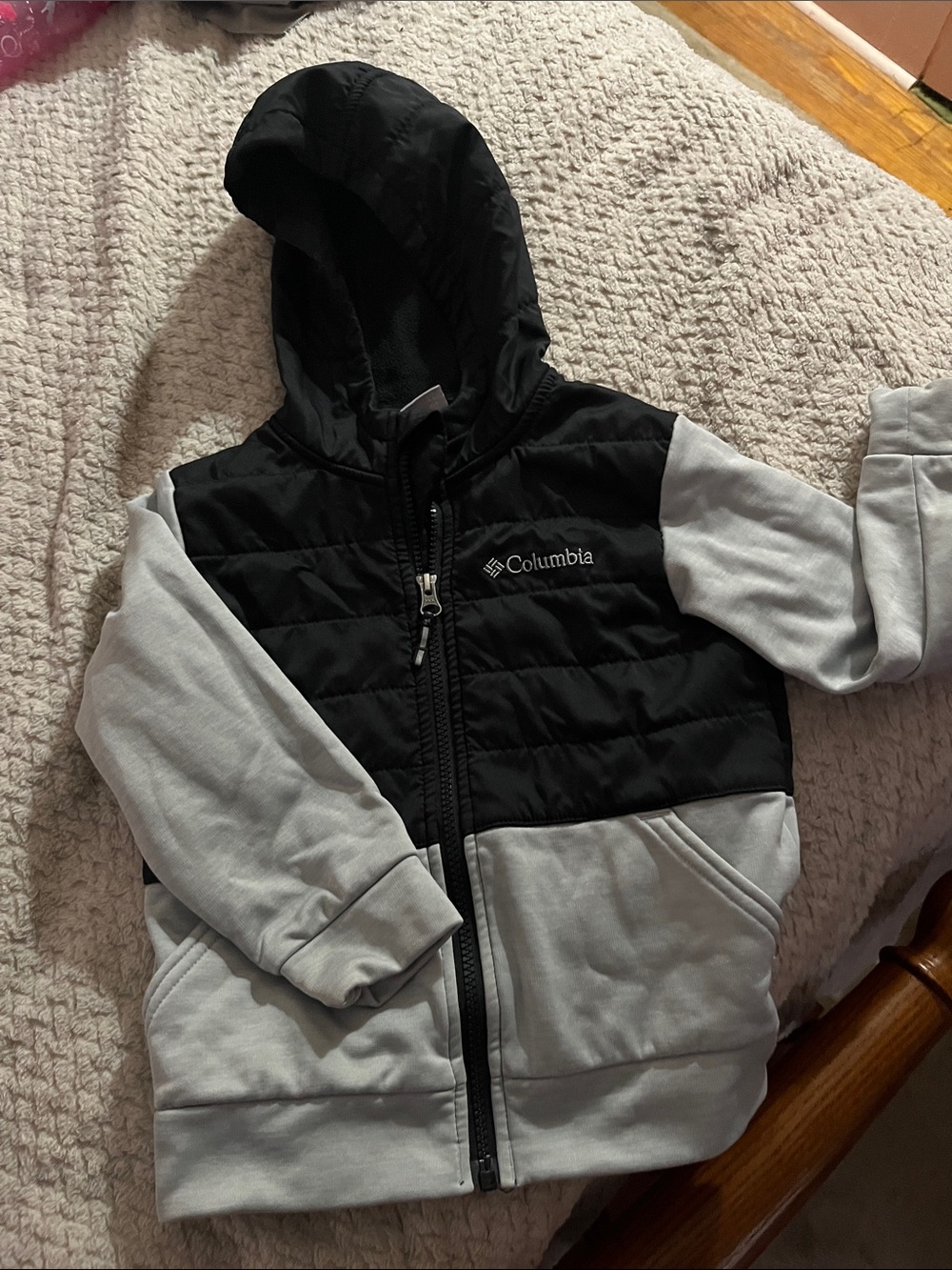 Columbia Kids Black and Light Gray Hooded Quilted Jacket